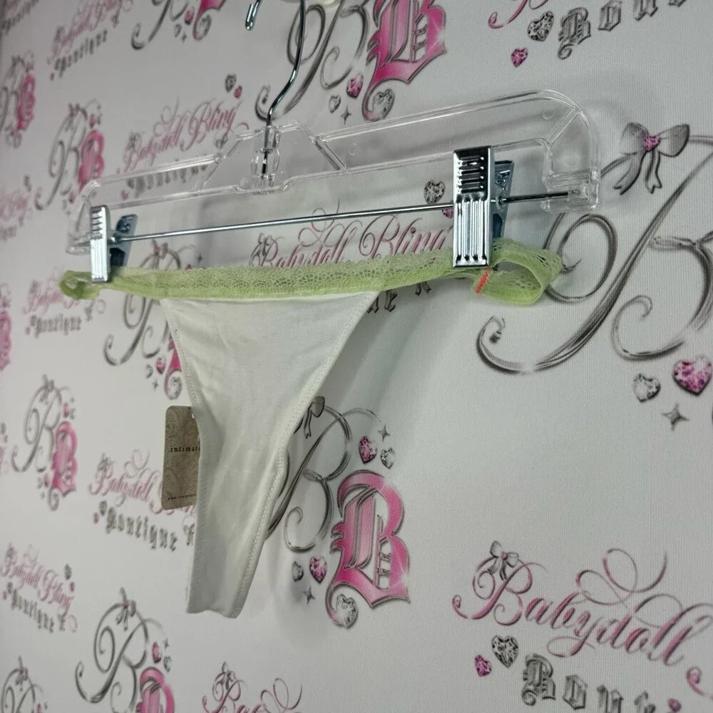 Free People thong BRAND NEW WITH TAGS White and Green Lace Trim Panty Lacie